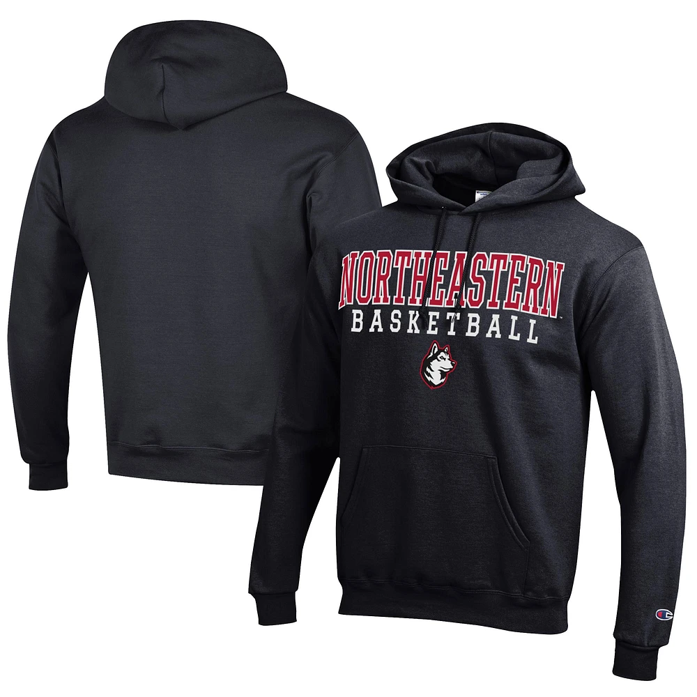 Men's Champion Black Northeastern Huskies Stacked Logo Basketball Eco Powerblend Pullover Hoodie