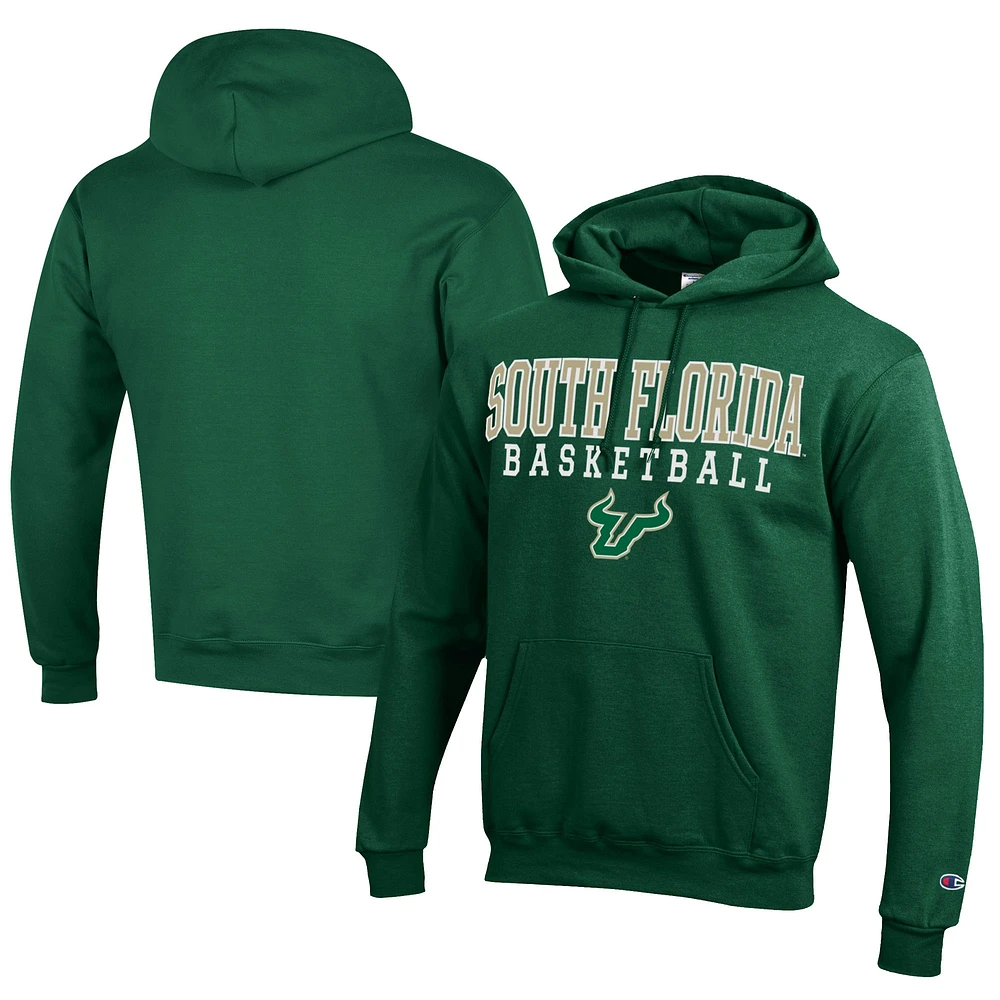 Men's Champion Green South Florida Bulls Stacked Logo Basketball Eco Powerblend Pullover Hoodie