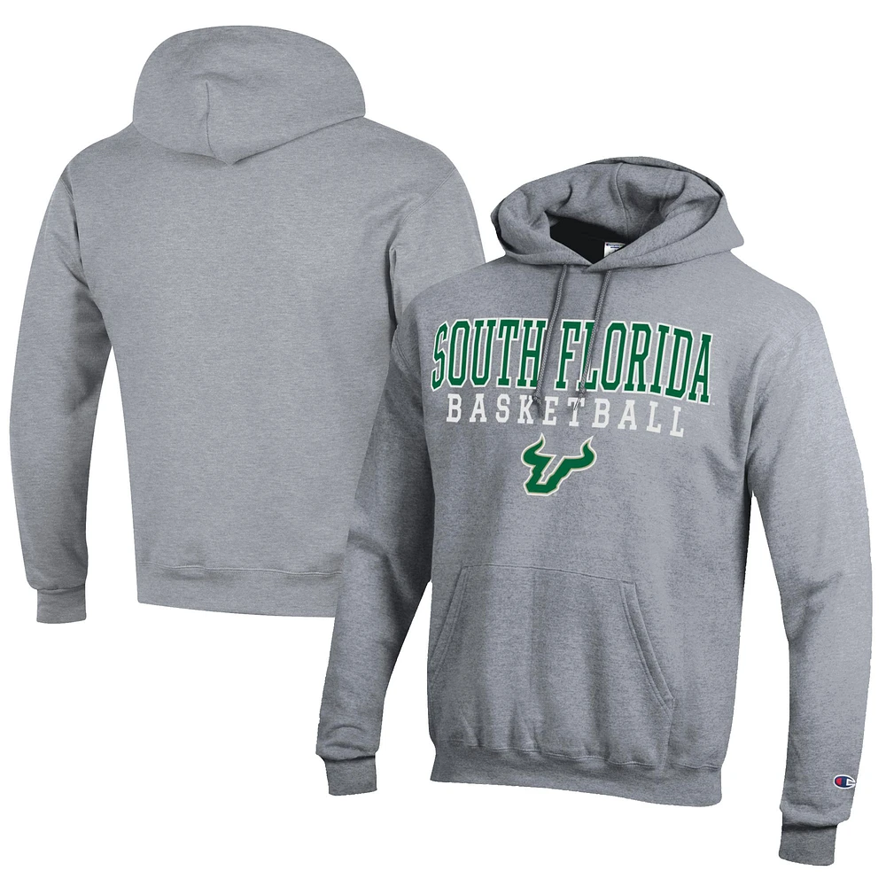 Men's Champion Gray South Florida Bulls Stacked Logo Basketball Eco Powerblend Pullover Hoodie