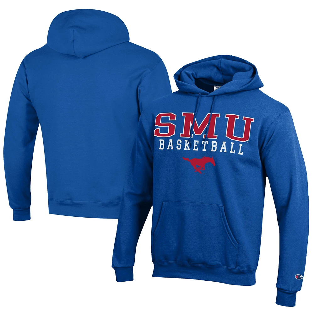 Men's Champion Royal SMU Mustangs Stacked Logo Basketball Eco Powerblend Pullover Hoodie