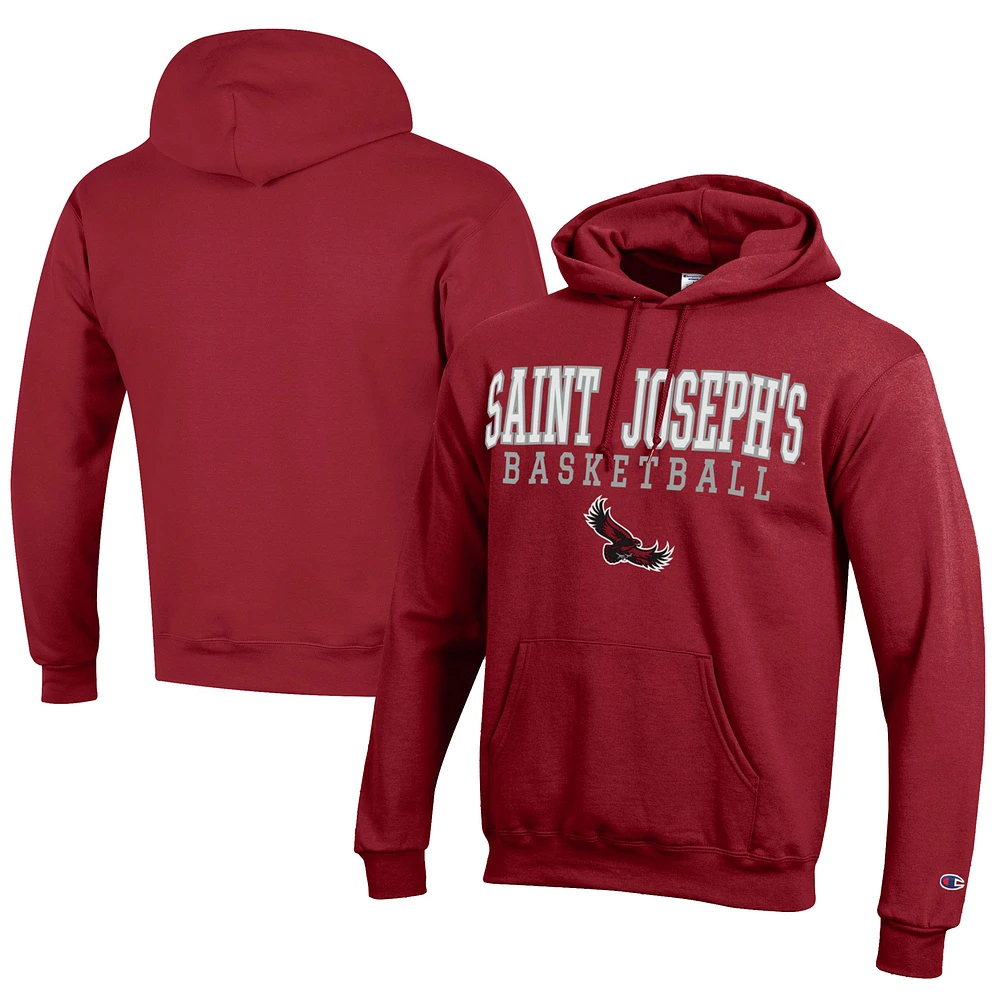 Men's Champion Cardinal Saint Joseph's Hawks Stacked Logo Basketball Eco Powerblend Pullover Hoodie