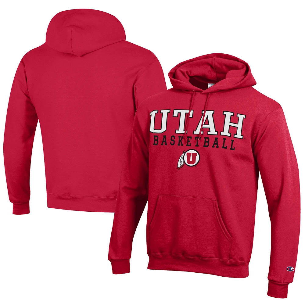 Men's Champion Red Utah Utes Stacked Logo Basketball Eco Powerblend Pullover Hoodie