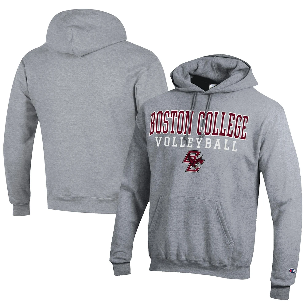 Men's Champion Gray Boston College Eagles Stacked Logo Volleyball Eco Powerblend Pullover Hoodie