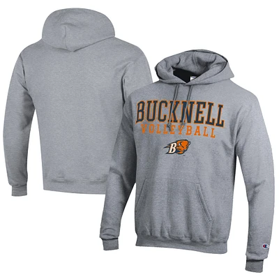 Men's Champion Gray Bucknell Bison Stacked Logo Volleyball Eco Powerblend Pullover Hoodie