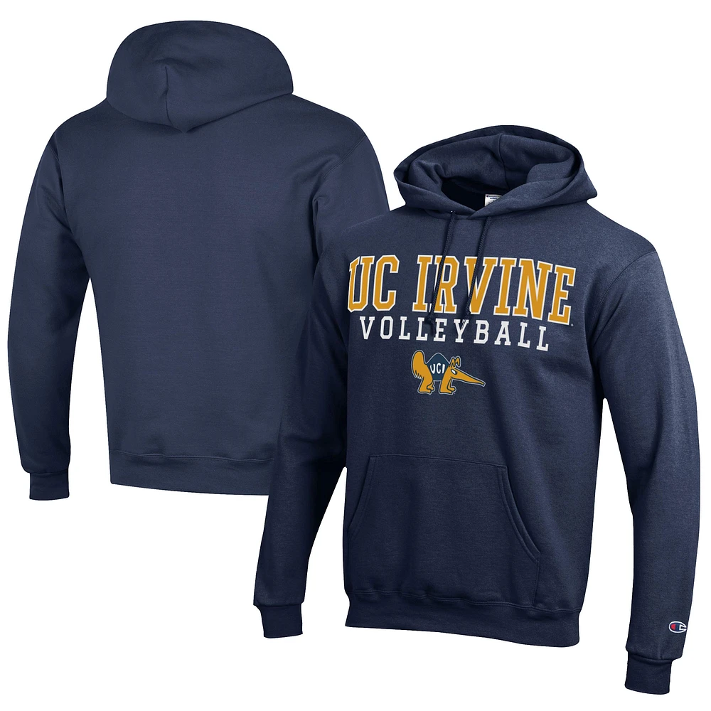 Men's Champion Navy UC Irvine Anteaters Stacked Logo Volleyball Eco Powerblend Pullover Hoodie