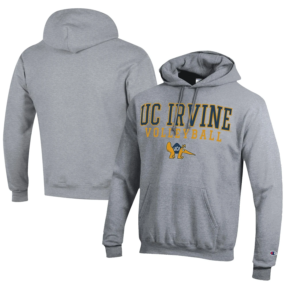 Men's Champion Gray UC Irvine Anteaters Stacked Logo Volleyball Eco Powerblend Pullover Hoodie