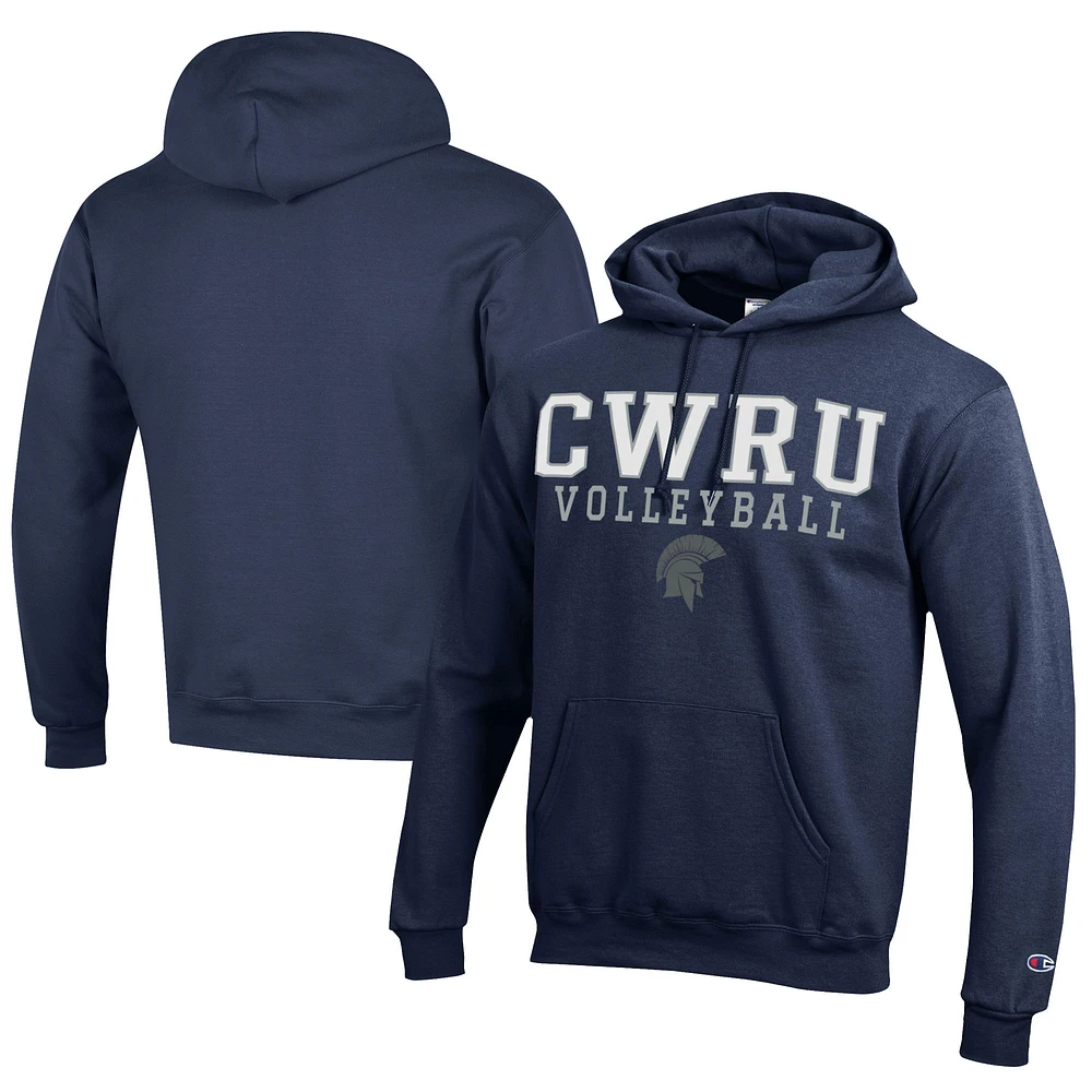 Men's Champion Navy Case Western Reserve Spartans Stacked Logo Volleyball Eco Powerblend Pullover Hoodie