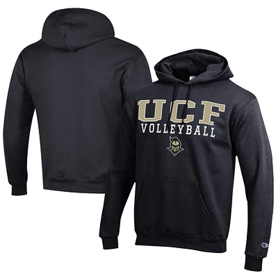 Men's Champion Black UCF Knights Stacked Logo Volleyball Eco Powerblend Pullover Hoodie