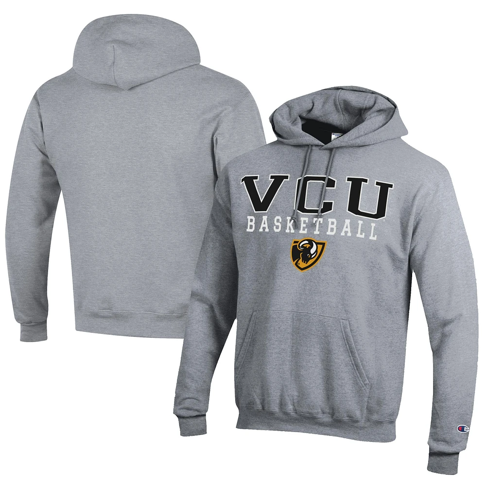 Men's Champion Gray VCU Rams Stacked Logo Basketball Eco Powerblend Pullover Hoodie