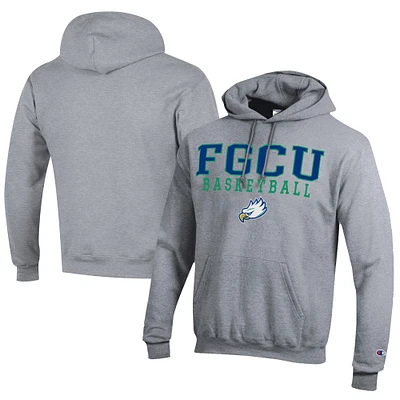Men's Champion Gray Florida Gulf Coast Eagles Stacked Logo Basketball Eco Powerblend Pullover Hoodie