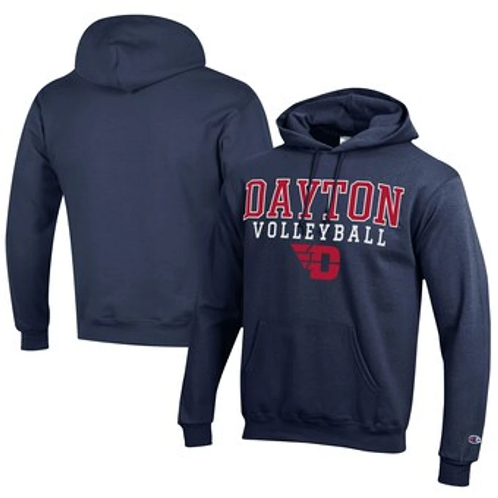 Men's Champion Navy Dayton Flyers Stacked Logo Volleyball Eco Powerblend Pullover Hoodie
