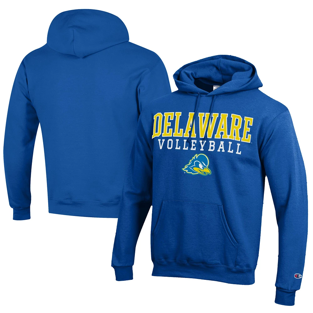 Men's Champion Royal Delaware Fightin' Blue Hens Stacked Logo Volleyball Eco Powerblend Pullover Hoodie