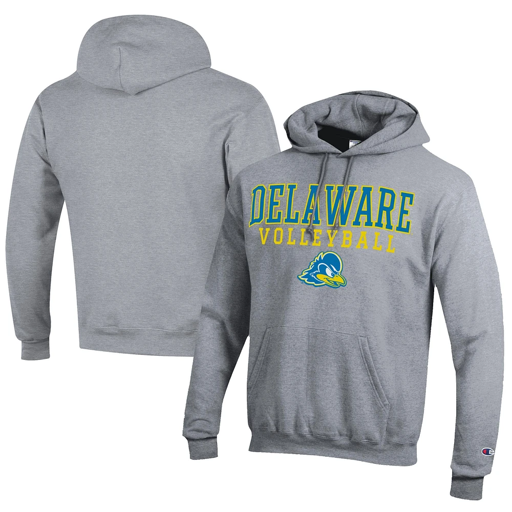 Men's Champion Gray Delaware Fightin' Blue Hens Stacked Logo Volleyball Eco Powerblend Pullover Hoodie