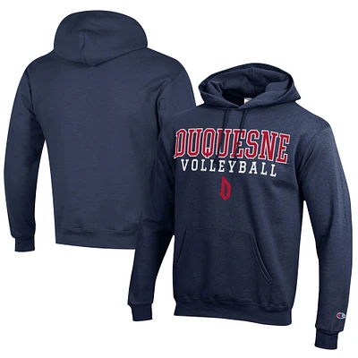 Men's Champion Navy Duquesne Dukes Stacked Logo Volleyball Eco Powerblend Pullover Hoodie