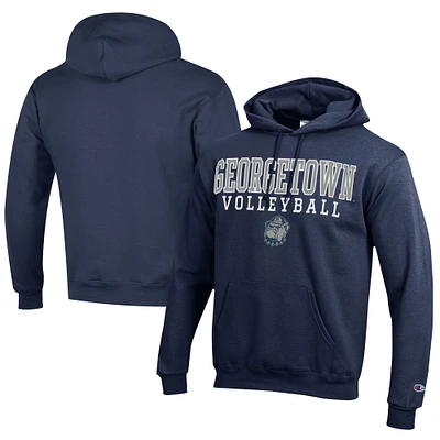 Men's Champion Navy Georgetown Hoyas Stacked Logo Volleyball Eco Powerblend Pullover Hoodie