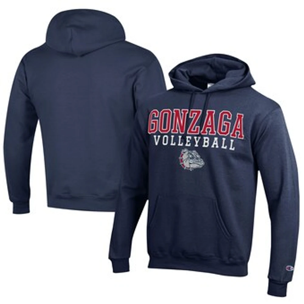 Men's Champion Navy Gonzaga Bulldogs Stacked Logo Volleyball Eco Powerblend Pullover Hoodie