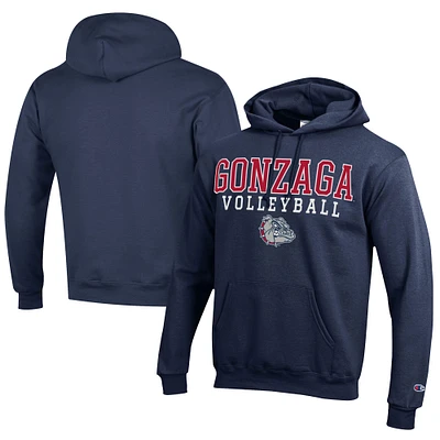 Men's Champion Navy Gonzaga Bulldogs Stacked Logo Volleyball Eco Powerblend Pullover Hoodie
