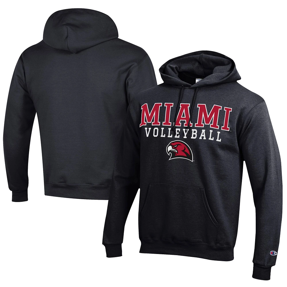 Men's Champion Miami University RedHawks Stacked Logo Volleyball Eco Powerblend Pullover Hoodie