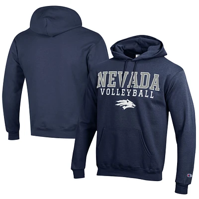 Men's Champion  Navy Nevada Wolf Pack Stacked Logo Volleyball Eco Powerblend Pullover Hoodie