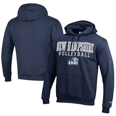 Men's Champion Navy New Hampshire Wildcats Stacked Logo Volleyball Eco Powerblend Pullover Hoodie