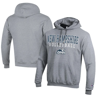 Men's Champion Gray New Hampshire Wildcats Stacked Logo Volleyball Eco Powerblend Pullover Hoodie