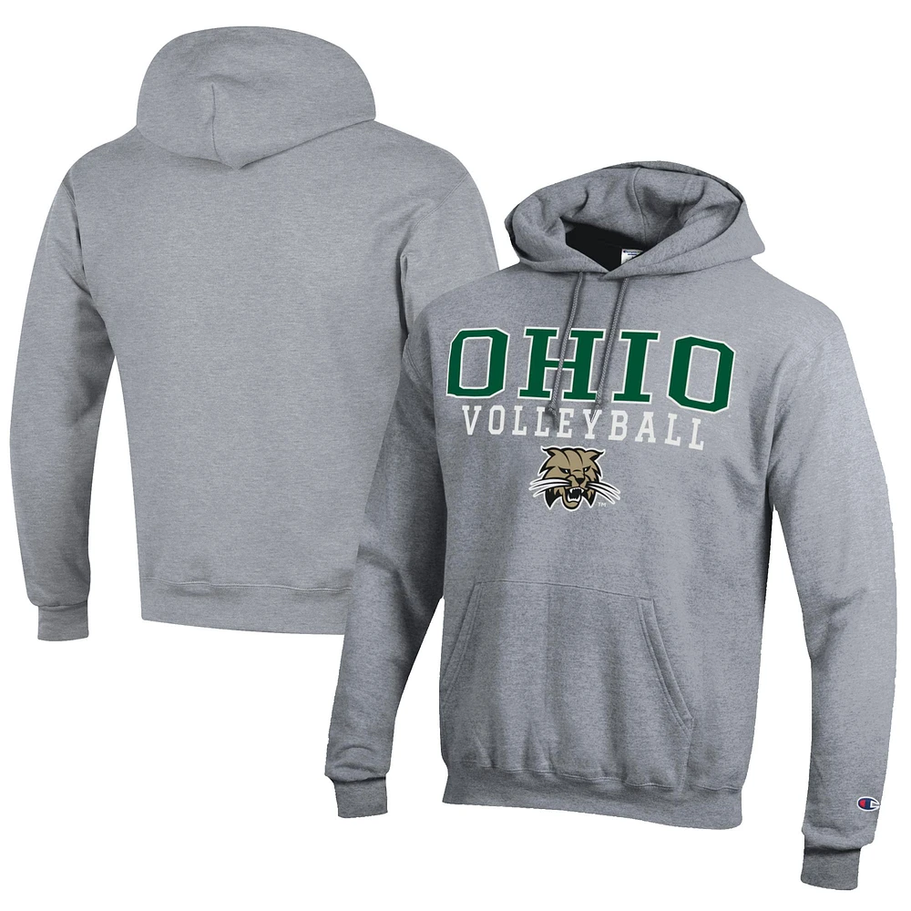 Men's Champion Gray Ohio Bobcats Stacked Logo Volleyball Eco Powerblend Pullover Hoodie