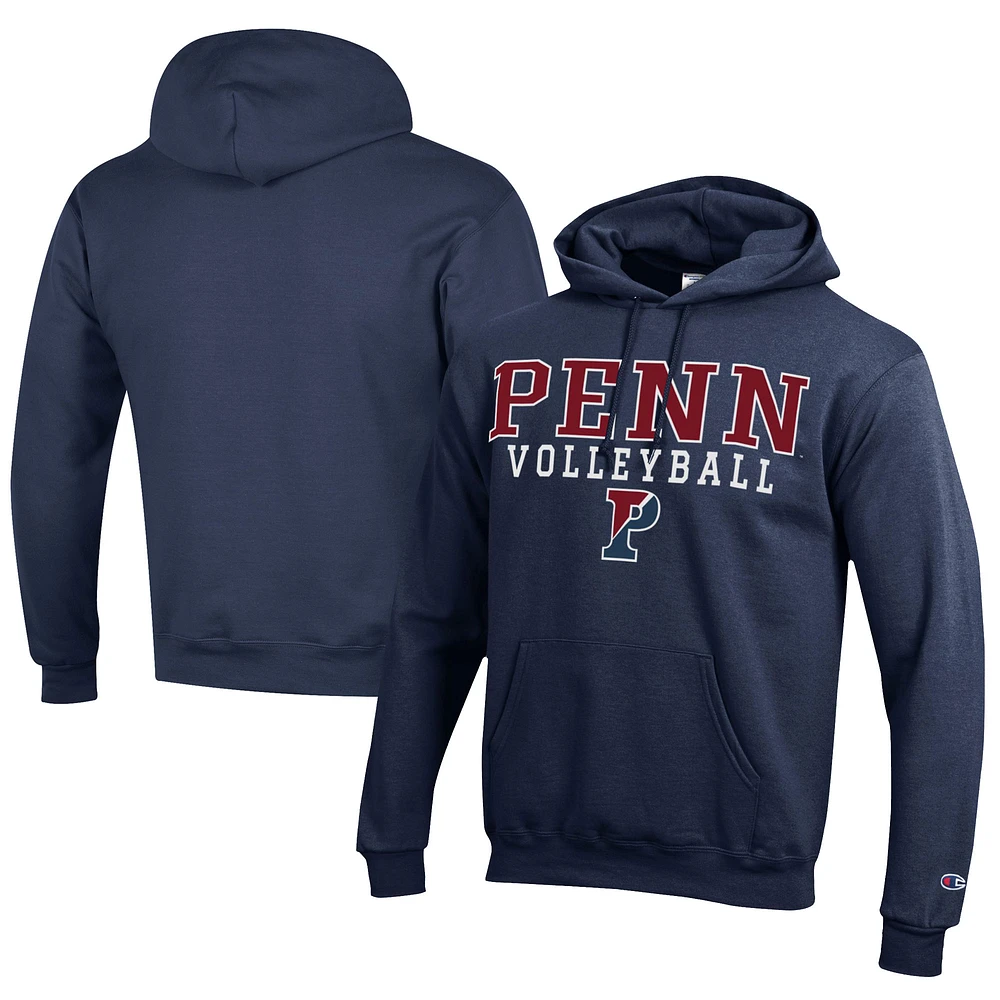 Men's Champion Navy Pennsylvania Quakers Stacked Logo Volleyball Eco Powerblend Pullover Hoodie