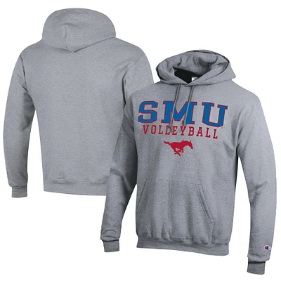 Men's Champion Gray SMU Mustangs Stacked Logo Volleyball Eco Powerblend Pullover Hoodie