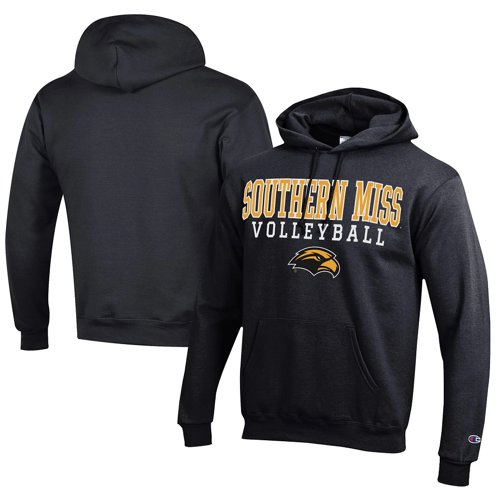 Men's Champion Black Southern Miss Golden Eagles Stacked Logo Volleyball Eco Powerblend Pullover Hoodie