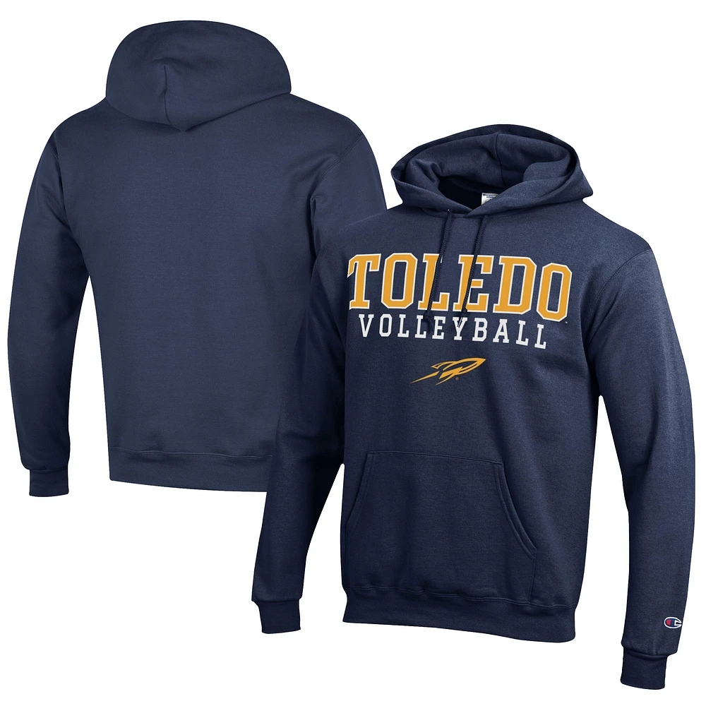 Men's Champion Navy Toledo Rockets Stacked Logo Volleyball Eco Powerblend Pullover Hoodie