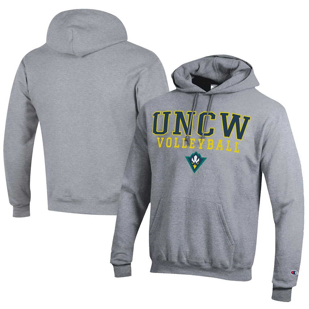 Men's Champion Gray UNC Wilmington Seahawks Stacked Logo Volleyball Eco Powerblend Pullover Hoodie