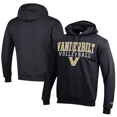 Men's Champion Black Vanderbilt Commodores Stacked Logo Volleyball Eco Powerblend Pullover Hoodie