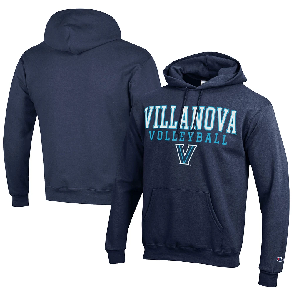 Men's Champion Navy Villanova Wildcats Stacked Logo Volleyball Eco Powerblend Pullover Hoodie