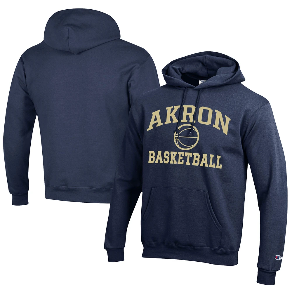 Men's Champion Navy Akron Zips Icon Logo Basketball Eco Powerblend Pullover Hoodie