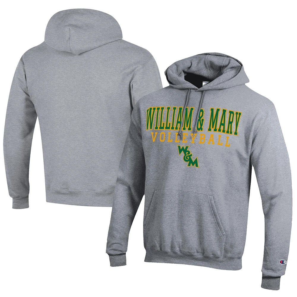 Men's Champion Gray William & Mary Tribe Stacked Logo Volleyball Eco Powerblend Pullover Hoodie