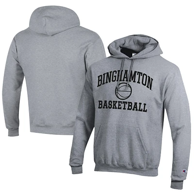 Men's Champion Gray Binghamton Bearcats Icon Logo Basketball Eco Powerblend Pullover Hoodie