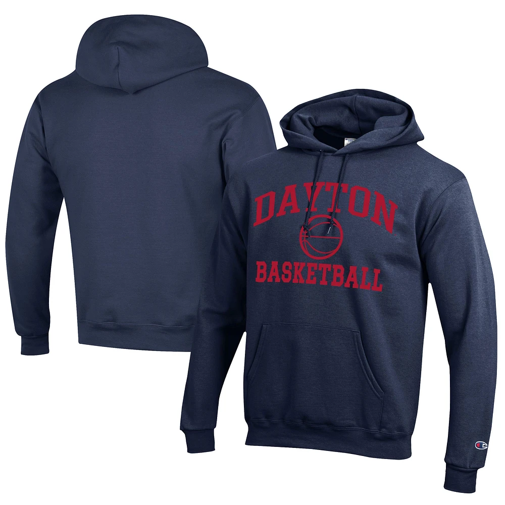 Men's Champion Navy Dayton Flyers Icon Logo Basketball Eco Powerblend Pullover Hoodie