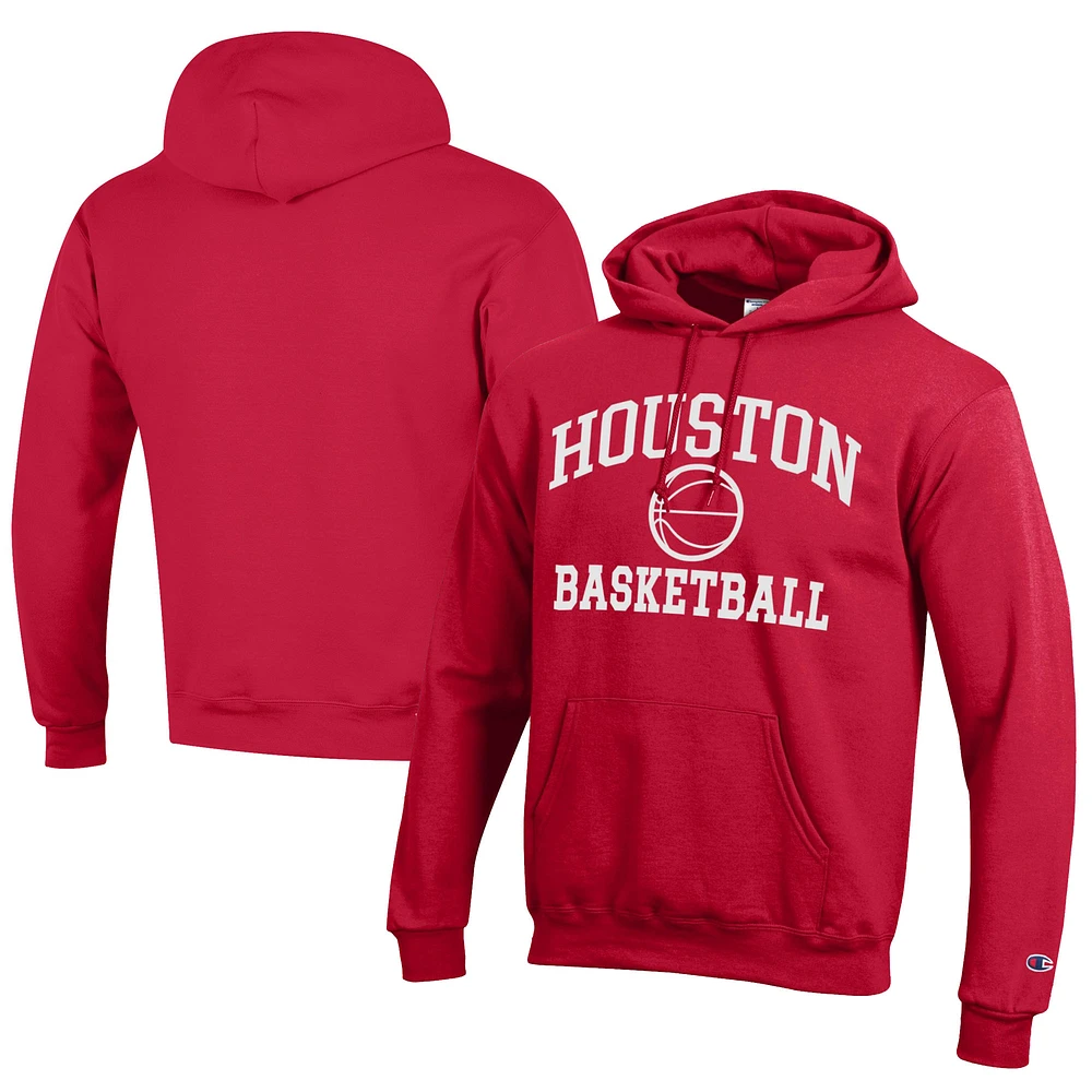 Men's Champion Red Houston Cougars Icon Logo Basketball Eco Powerblend Pullover Hoodie