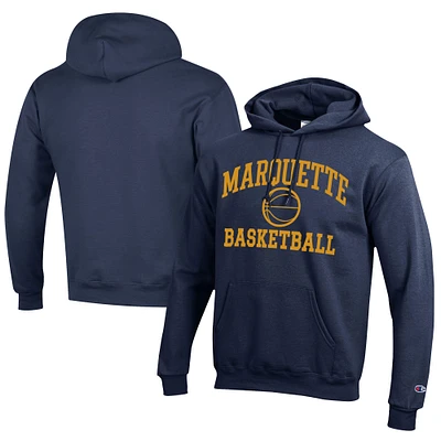 Men's Champion  Navy Marquette Golden Eagles Icon Logo Basketball Eco Powerblend Pullover Hoodie
