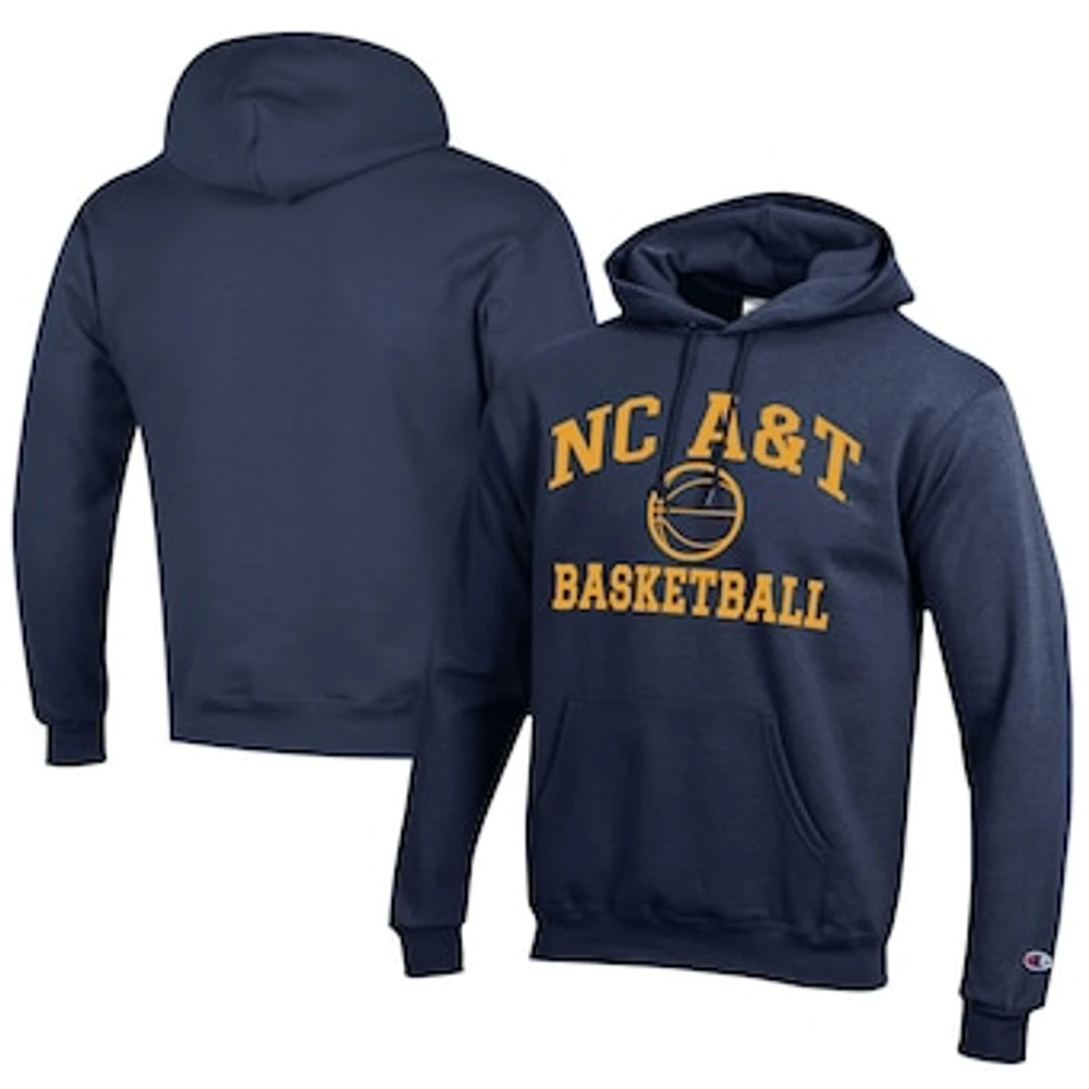Men's Champion Navy North Carolina A&T Aggies Icon Logo Basketball Eco Powerblend Pullover Hoodie
