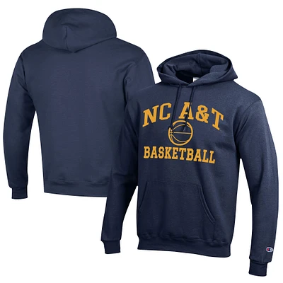 Men's Champion Navy North Carolina A&T Aggies Icon Logo Basketball Eco Powerblend Pullover Hoodie