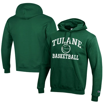 Men's Champion Green Tulane Wave Icon Logo Basketball Eco Powerblend Pullover Hoodie