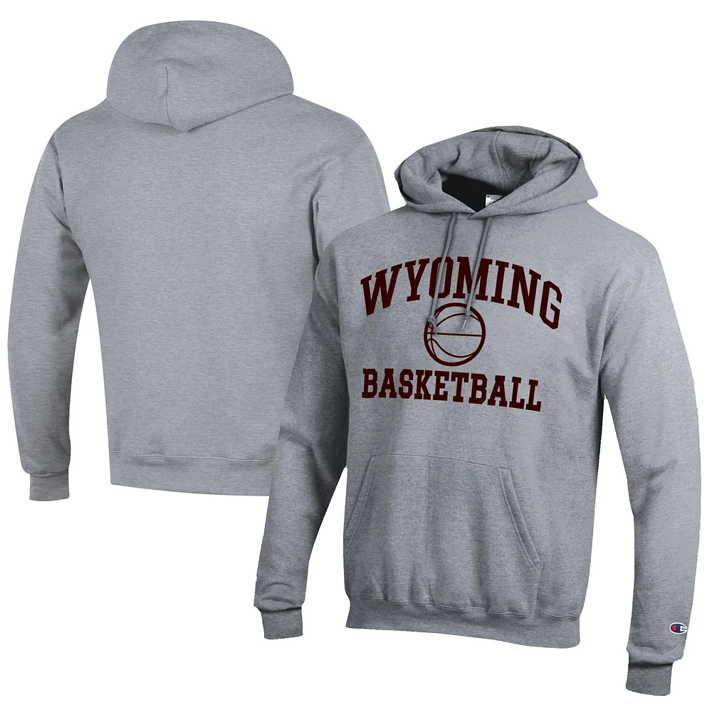Men's Champion Gray Wyoming Cowboys Icon Logo Basketball Eco Powerblend Pullover Hoodie