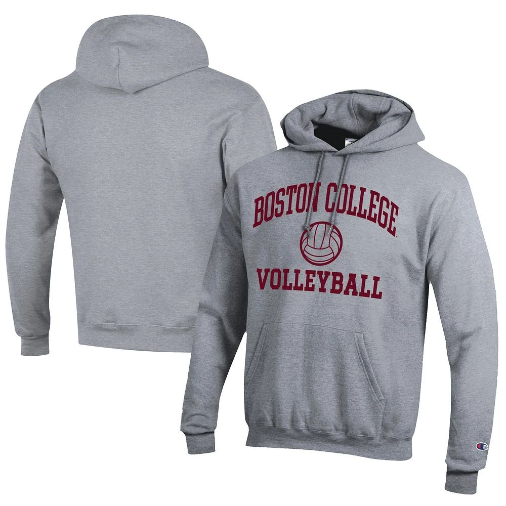 Men's Champion Gray Boston College Eagles Icon Logo Volleyball Eco Powerblend Pullover Hoodie