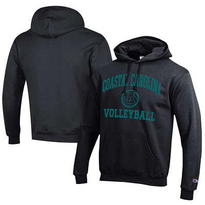 Men's Champion Black Coastal Carolina Chanticleers Icon Logo Volleyball Eco Powerblend Pullover Hoodie