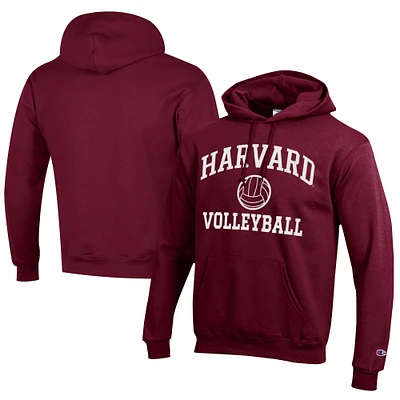 Men's Champion Crimson Harvard Icon Logo Volleyball Eco Powerblend Pullover Hoodie