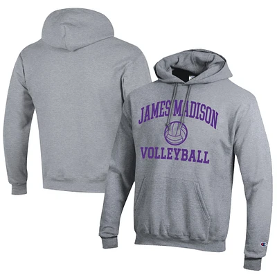 Men's Champion Gray James Madison Dukes Icon Logo Volleyball Eco Powerblend Pullover Hoodie