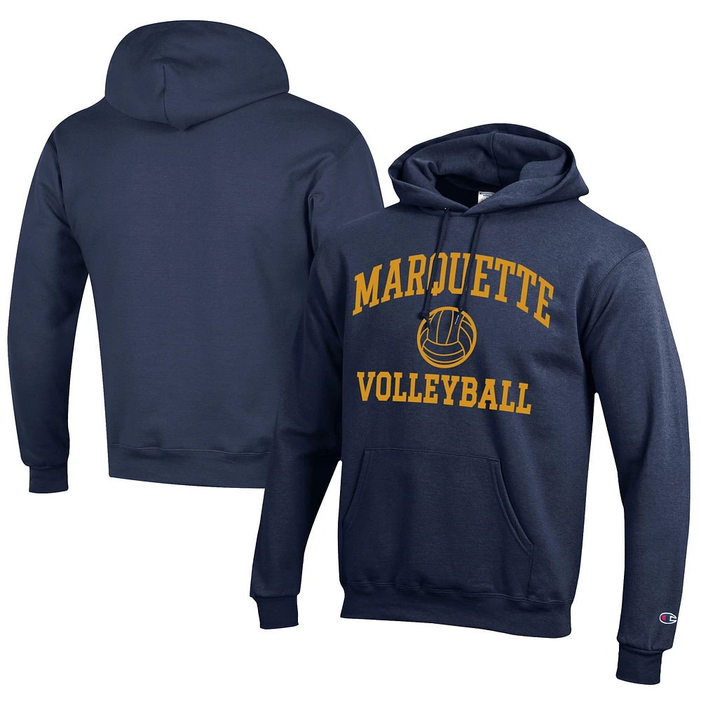 Men's Champion Navy Marquette Golden Eagles Icon Logo Volleyball Eco Powerblend Pullover Hoodie