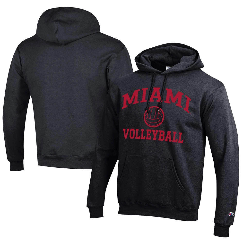 Men's Champion Black Miami University RedHawks Icon Logo Volleyball Eco Powerblend Pullover Hoodie