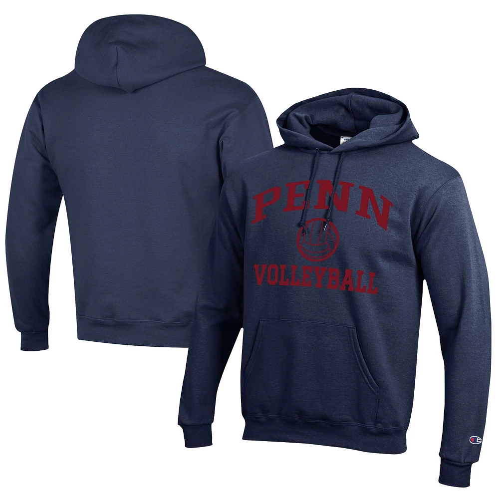 Men's Champion Navy Pennsylvania Quakers Icon Logo Volleyball Eco Powerblend Pullover Hoodie